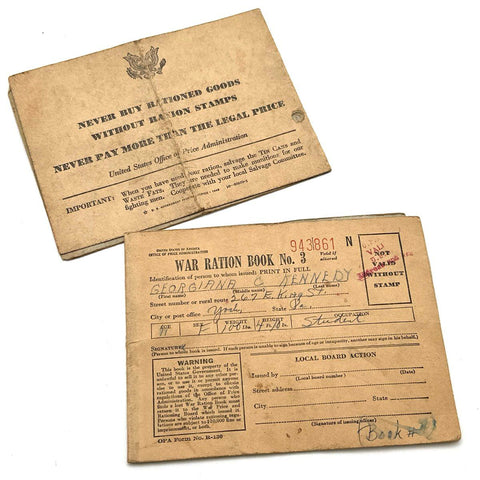 Vintage WWII US War Ration Book Lot No. 3 and 4 Kennedy Family York PA 1943