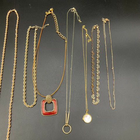 Gold Tone Fashion Necklace Jewelry Lot 12 Count Rhinestone Pendants Rope Chain