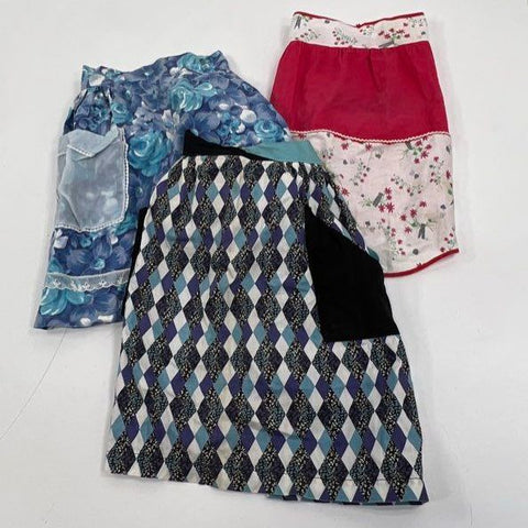 Vintage 50s 60s Lot of 3 Handmade Half Aprons Retro Kitchen Floral Geometric
