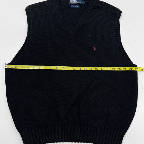 Vintage 90s Polo Ralph Lauren Men's Black V-Neck Sweater Vest Red Pony Logo Sz L