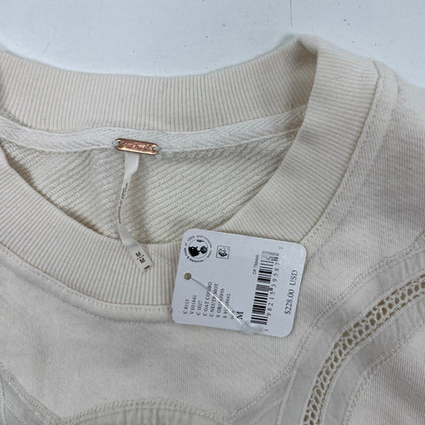 Free People Women's Prairie Sweatshirt Dress Oat Combo Eyelet Sz M NWT
