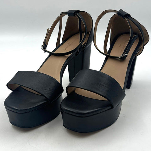 Banana Republic Black Leather Platform Block Heel Ankle Strap Sandals Size 8.5