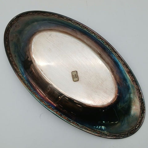 Vintage Silver Plate Oval Serving Platter Tray 13.5 Inch Scroll Border