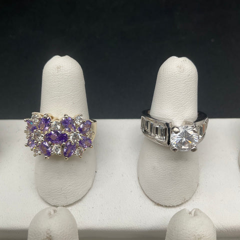 Fashion Jewelry Ring Lot of 6 Silver Tone CZ Rhinestone Statement Rings Size 5-9
