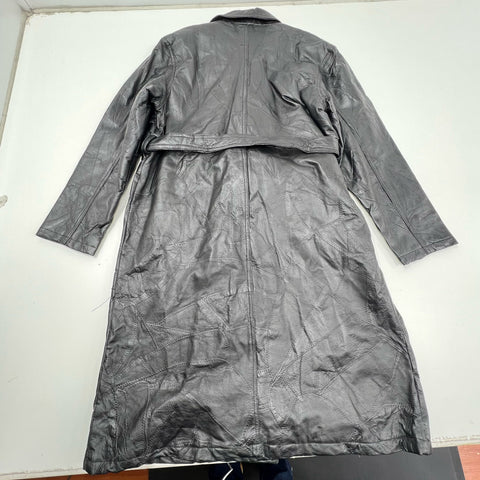 Vintage 90s English Leather Patchwork Belted Trench Coat NWT Sz XL
