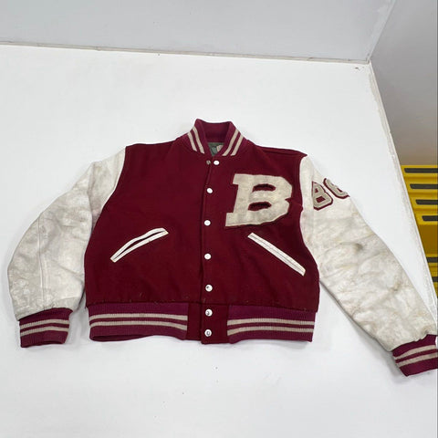 Vintage 80s Benton Varsity Letterman Jacket Wool Leather Made in USA Sz 46