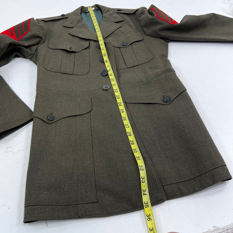 Vintage USMC Alpha Green Service Dress Jacket Sergeant Rank Patches Sz 39L