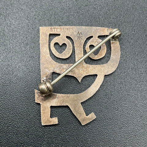 Vintage Sterling Silver Charles Mik Stousland "Whooos Your Love" Owl Brooch 1"