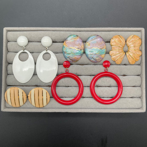 Vintage 1980s Costume Jewelry Lot of 21 Pairs Earrings Metal Enamel Bold Geo