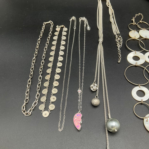 Vintage & Modern Statement Costume Jewelry Lot 9 Necklaces Bib Pendants Shell