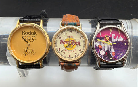 Vintage Promotional Watch Lot of 3 Kodak Olympic Joe Camel Hard Rock Cafe