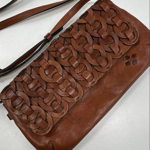 Patricia Nash Brown Leather Woven Link Crossbody Satchel Bag Brass Hardware