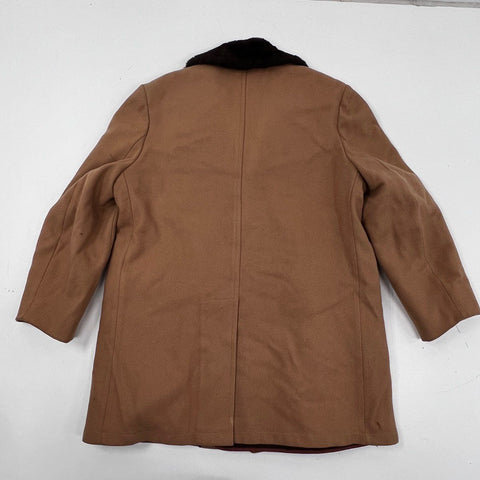 Vintage 70s Woolrich Faux Fur Lined Tan Wool Rancher Car Coat Jacket Sz 44