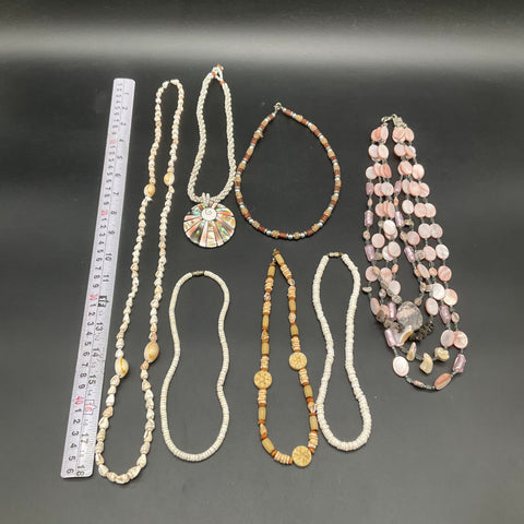 Vintage to Modern Shell & Wood Necklace Lot 7 Pieces Mother of Pearl Abalone