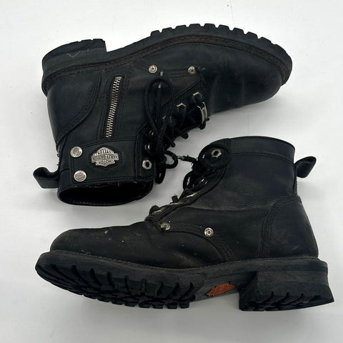 Harley-Davidson Black Leather Lace-Up Side Zip Motorcycle Boots Size 8