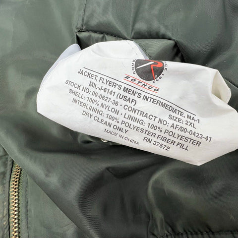 Rothco MA-1 Flight Jacket Pax8 Cloud Wingman Bomber Reversible Green Sz 2XL