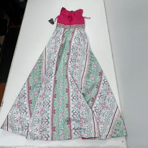 Dandan Li NWT Women's Pink Romper Maxi Overlay Gown Floral Beaded Formal