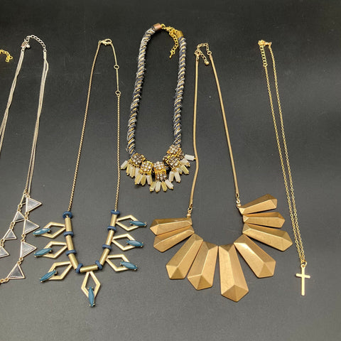 Geometric Statement Fashion Jewelry Necklace Lot of 11 Gold Silver Tone