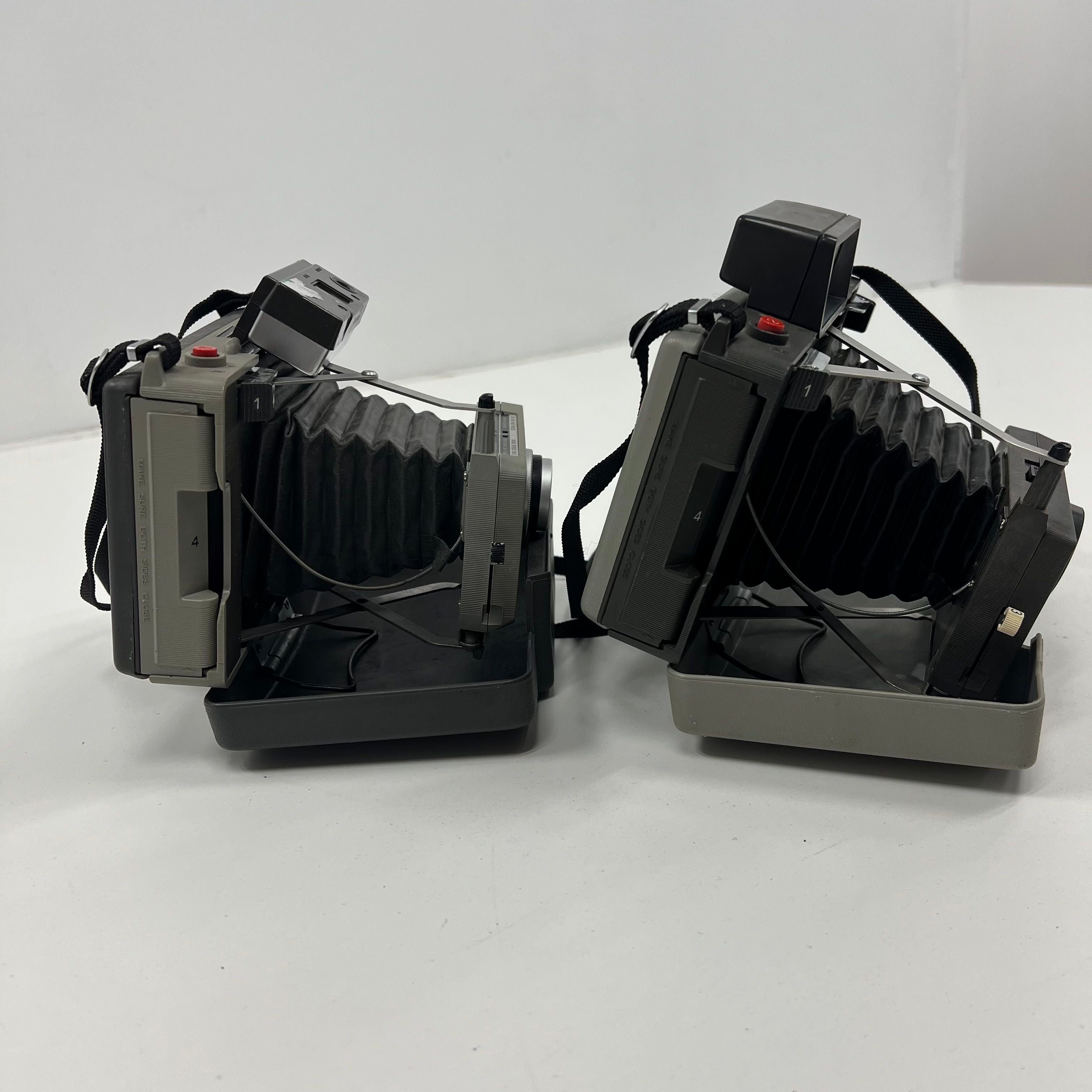 Lot of Two Vintage Polaroid Cameras Land Camera 340 210 Foldable Case Strap