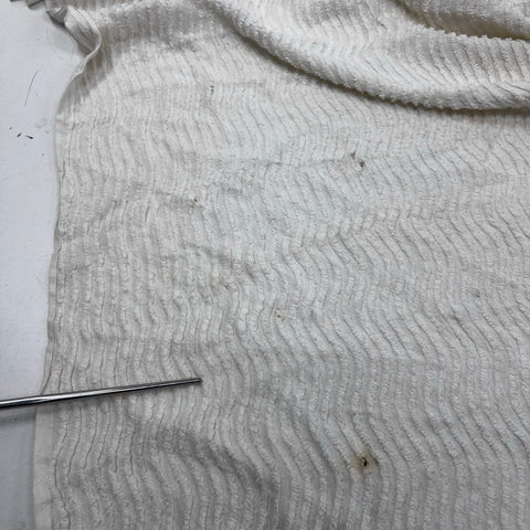 Vintage Chenille Bedspread White Blue Floral Embroidery Wavy Texture Mid Century