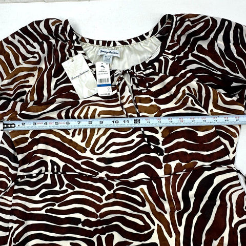 Tommy Bahama Women's Zen Zebra Midi Dress Brown White Balloon Sleeve Sz XL NWT