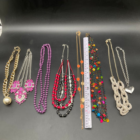 Mixed Fashion Jewelry Lot 7 Necklaces Beaded Rhinestone Enamel Gold Silver Tone