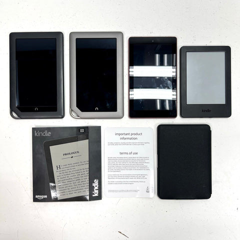 Amazon Kindle & B&N Nook E-Reader Tablet Lot 4 Devices With Case Tested