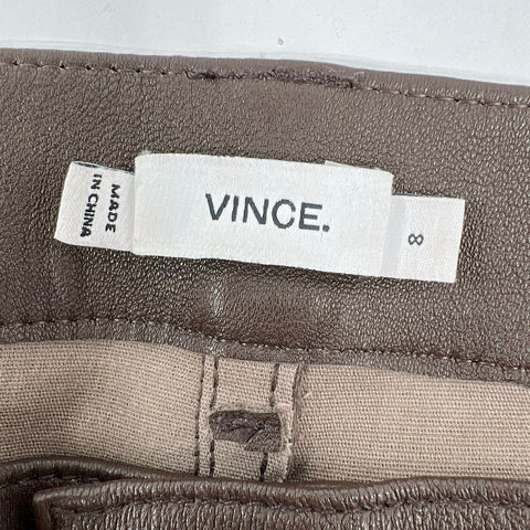 Vince Women's V2900 Skinny Lamb Leather Pants Brown 5-Pocket Size 8