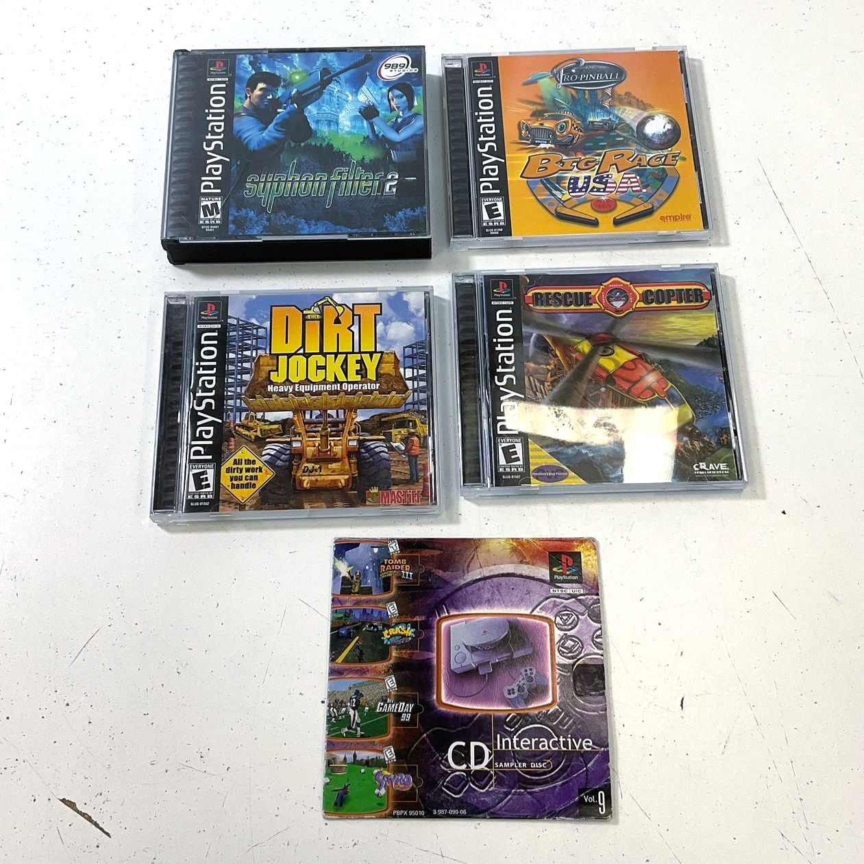 Sony PS1 4 Games & Sampler Syphon Filter 2 Big Race USA Dirt Jockey UN ...