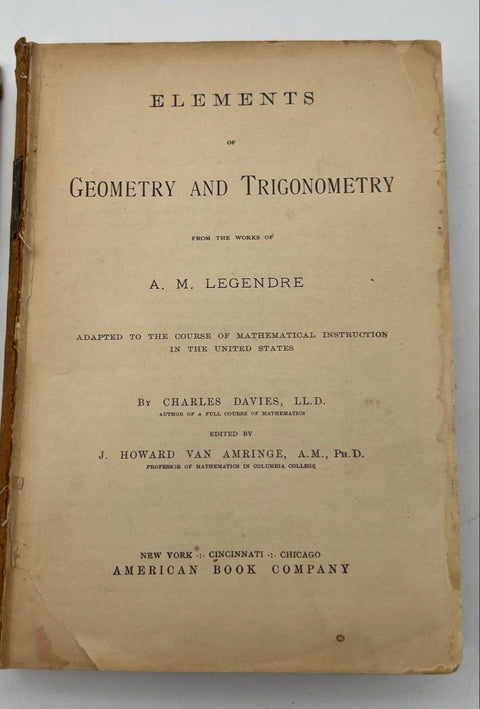 Elements of Geometry and Trigonometry Charles Davies Legendre Vintage Textbook