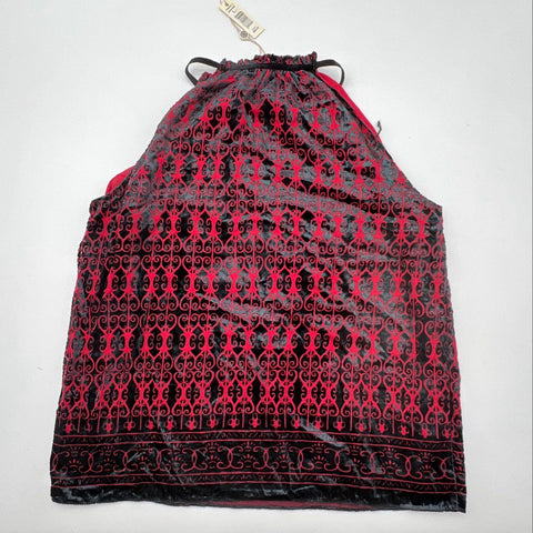Max Studio Women's Red Black Burnout Velvet Scroll High Neck Halter Top Sz L NWT