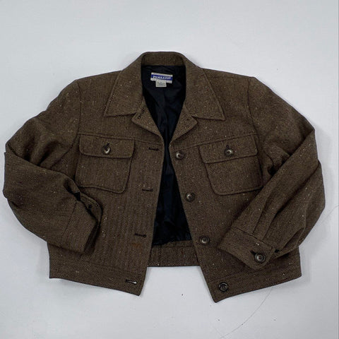 Vintage 90s Pendleton Women's Brown Herringbone Virgin Wool Field Jacket Sz 6P