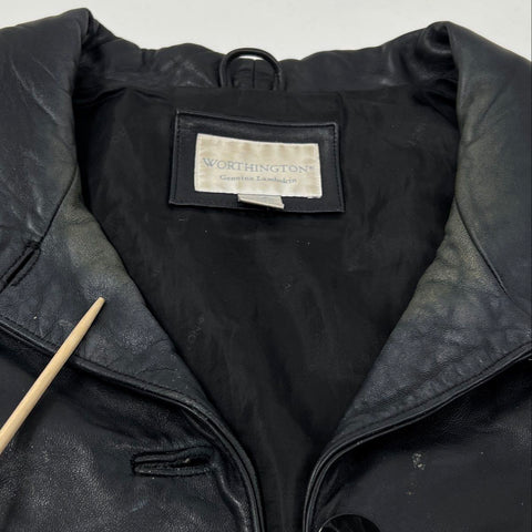 Vintage 90s Worthington Genuine Lambskin Leather Button Jacket Black Sz 1X