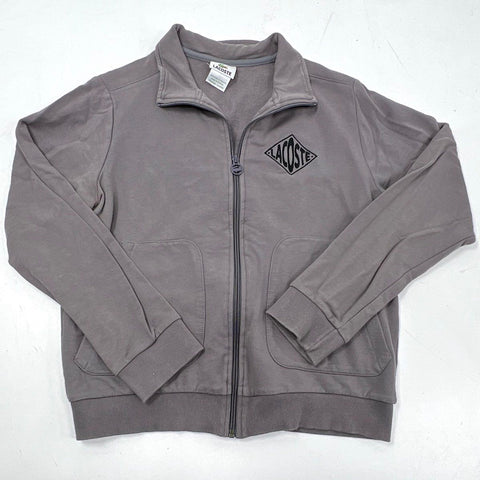 Lacoste Women's Gray Cotton Blend Diamond Logo Full Zip Track Jacket Sz 44