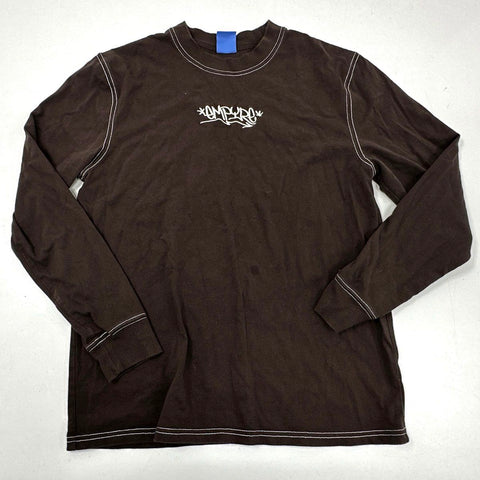 Empyre Men's Brown Long Sleeve T-Shirt Contrast Stitch Graffiti Logo Sz S