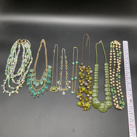 Vintage & Modern Green Fashion Jewelry Lot 8 Necklaces Beaded Statement Pendant