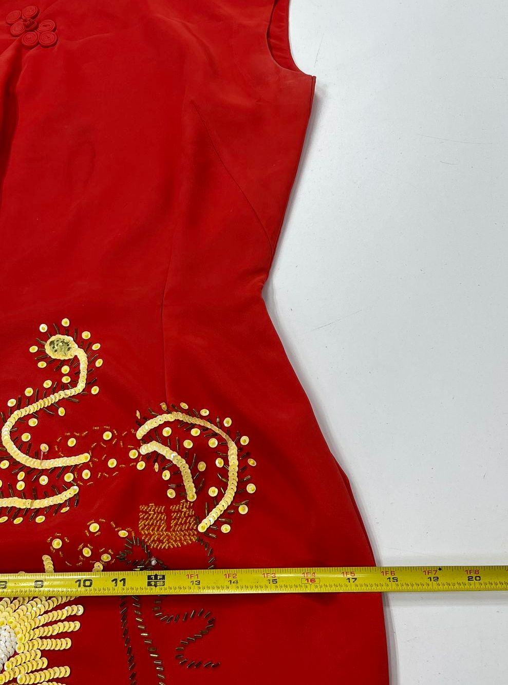 Vintage 60s Red Silk Cheongsam Qipao Dress Hand Beaded Phoenix Sz M