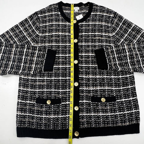 J. Crew Women's Black White Plaid Cotton Cardigan Gold Buttons Sz 2X NWT
