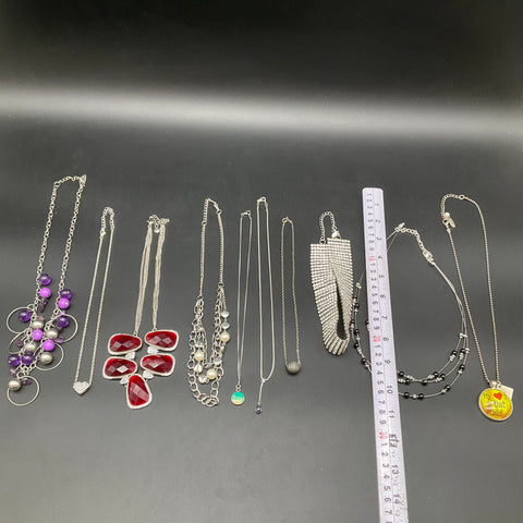 Vintage Modern Costume Jewelry Lot 10 Necklaces Rhinestone Statement Beads
