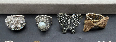 Fashion Jewelry Lot of 22 Costume Statement Stretch Rings Rhinestone Resin