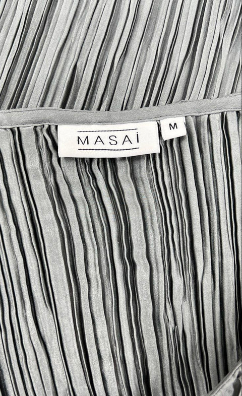 Masai Women's Gray Plissé Pleated Crinkle Sleeveless Tunic Top Sz M
