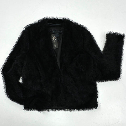 Kardashian Kollection Women's Black Fringed Fur Shaggy Jacket Sz M NWT