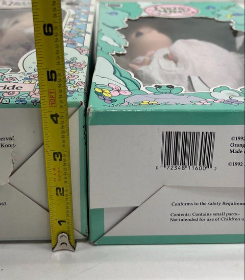 Vintage 1992 RoseArt Precious Moments Dolls Lot of 2 Bride & Pink Dress 9" NIB