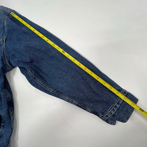 Vintage 90s Dunbrooke Mens Denim Trucker Jacket Leather Collar Flannel Lined L