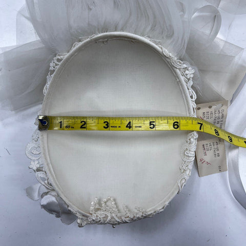 Vintage 80s Clara's Fashions Wedding Veil Lace Pillbox Cap Made in USA Sz OS