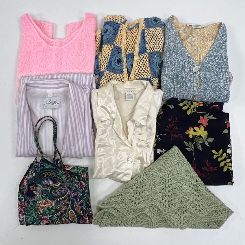 Vintage Reseller Lot 8 PC Womens Cottagecore Grannycore Skirt Top Vest Jacket