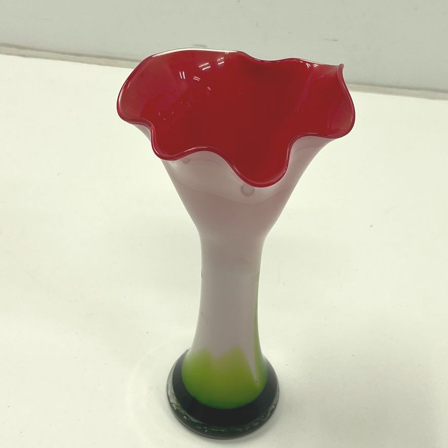 Vintage Murano Style Sommerso Art Glass Vase Calla Lily Ruffled Rim Unsigned