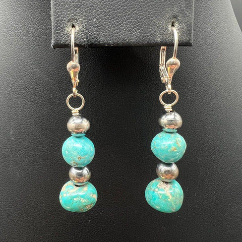 Relios 925 Sterling Silver Turquoise Beaded Dangle Earrings Southwestern