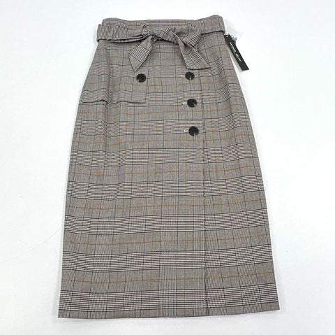 NWT Antonio Melani Gray Glen Plaid Tie Waist Trench Skirt Womens Size 0