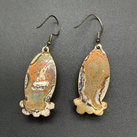 Vintage Mexican Style Silver Tone Red Cabochon Pendant & Earrings Jewelry Set